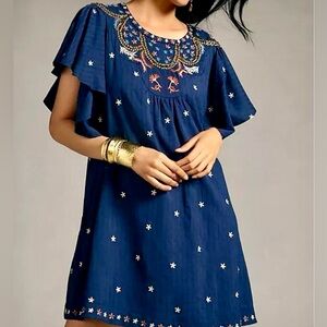 Flutter sleeve, navy mini dress from Anthropologie. Sz xs